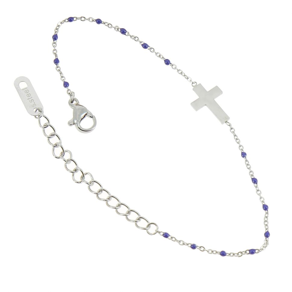 Bracelet femme acier inoxydable adjustable strass perle LEXIE