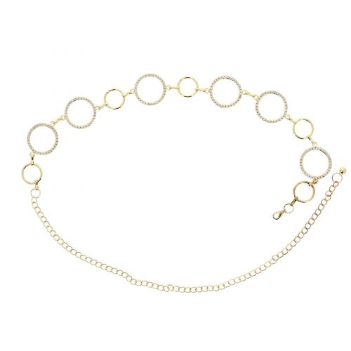 Ceinture chaîne pendantes à strass et anneaux pour femme, ATEA