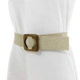 Braided Elastic Waist Belt with Wooden Buckle, Made in France, CHARLOTTE