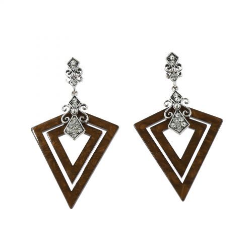 Boucles d'oreilles acrylique Triangle et Strass, BOS-11 MARRON