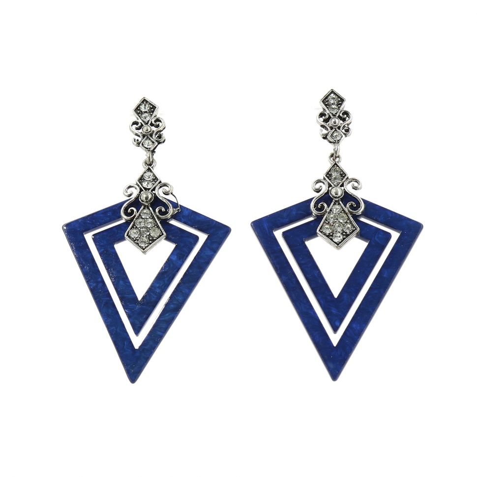 Boucles d'oreilles acrylique Triangle et Strass, BOS-11 BLEU CYAN