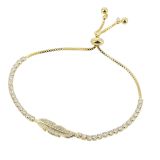 Bracelet Doré à l'Or fin Feuille à strass Zirconium adjustable pour femme, MIYA