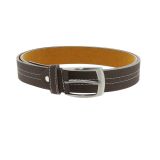 Ceinture similicuir 3 cm piqué fil blanc, MARRON