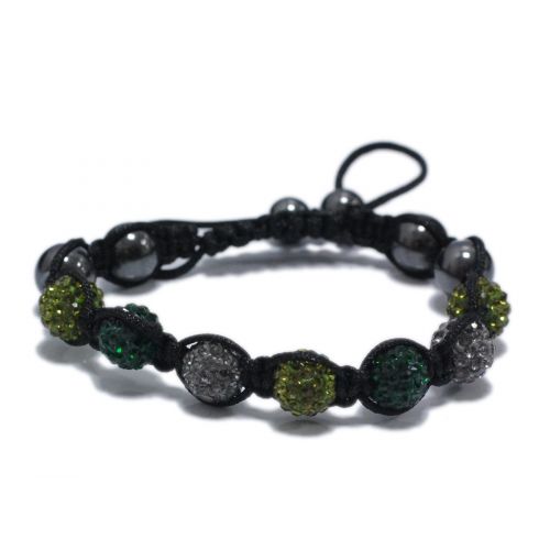 Bracelet shamballa 7 disco ball céramique, bicolore Green-Grey - 1745-5762