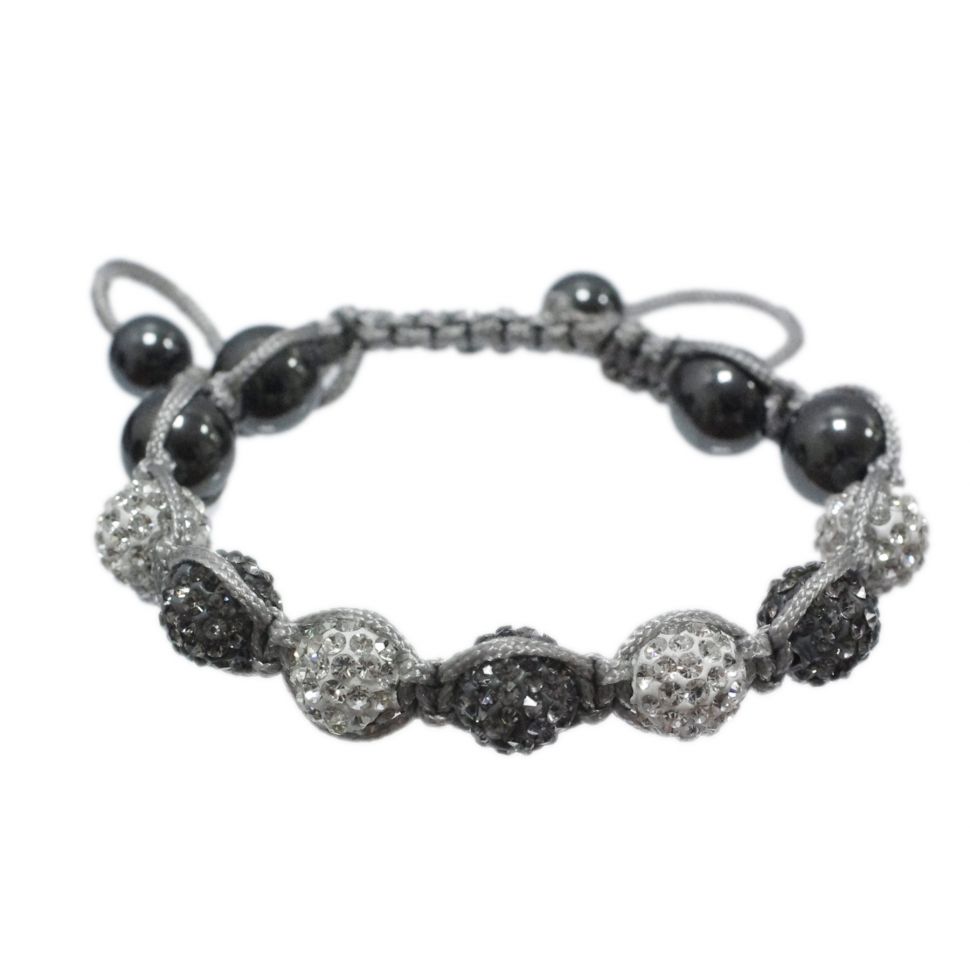 Bracelet shamballa 7 disco ball céramique, bicolore Grey-White - 1745-5795