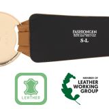 Women's wide genuine leather belt with a round cross buckle SOLAINE