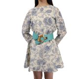 Women's wide genuine leather belt with a round cross buckle SOLAINE