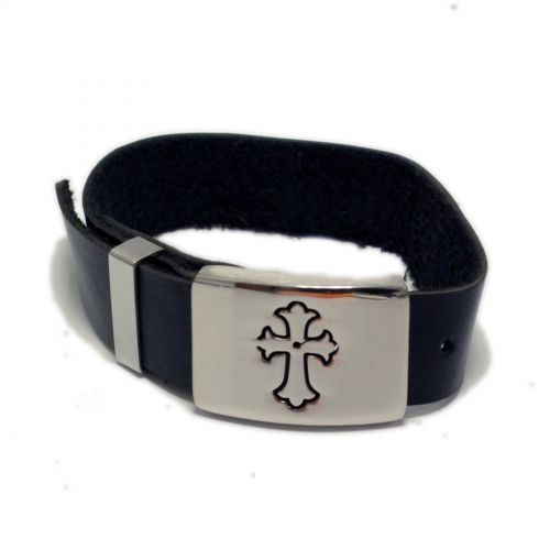 Bracelet en cuir, croix Noir - 2014-5977