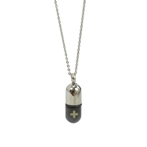 Collier acier inoxydable, pendentif médecine noir