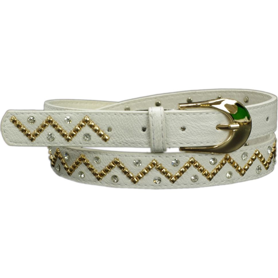 Ceinture similicuir 2,50 cm, rivés et strass cristal, 2814 blanc 85 - 2818-9311