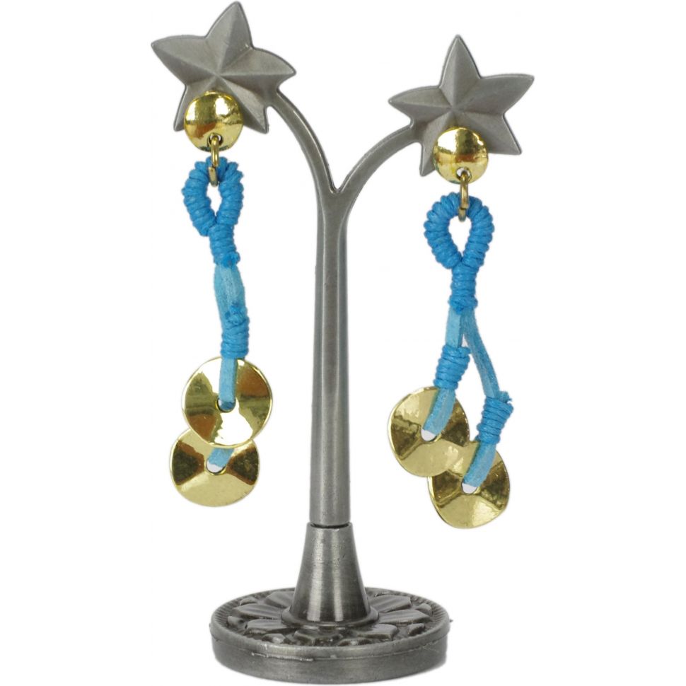 Boucles d'oreilles, pièce et cuir Blue - 3001-9918